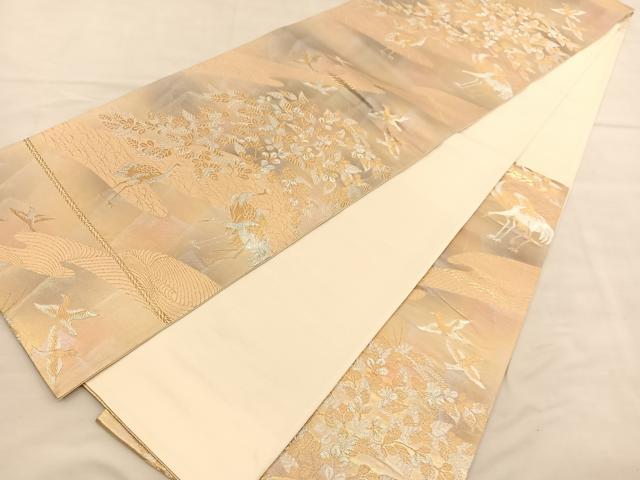 平和屋着物◎六通柄袋帯　寿香　群鶴萩文　金銀糸　錦引箔　正絹　逸品　BAAU4841hv