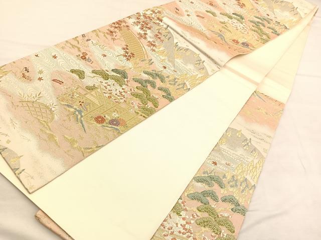 平和屋着物◎六通柄袋帯　唐織　光悦垣山水文　金糸　正絹　逸品　BAAU4887hv