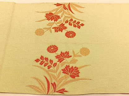 平和屋着物◎八寸名古屋帯　綴れ　青海波菊文　金糸　正絹　逸品　BAAU4895hv