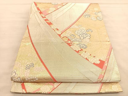 平和屋着物◎六通柄袋帯　唐織　立波亀甲花文　金糸　正絹　逸品　BAAU4928hv
