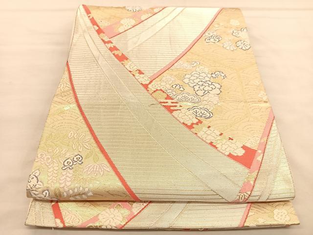平和屋着物◎六通柄袋帯　唐織　立波亀甲花文　金糸　正絹　逸品　BAAU4928hv