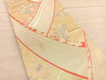 平和屋着物◎六通柄袋帯　唐織　立波亀甲花文　金糸　正絹　逸品　BAAU4928hv