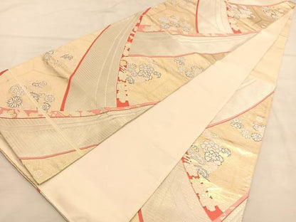平和屋着物◎六通柄袋帯　唐織　立波亀甲花文　金糸　正絹　逸品　BAAU4928hv