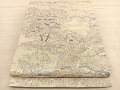 平和屋着物◎六通柄袋帯　金閣の苑　銀糸　正絹　逸品　BAAU4929hv