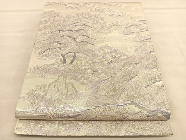 平和屋着物◎六通柄袋帯　金閣の苑　銀糸　正絹　逸品　BAAU4929hv