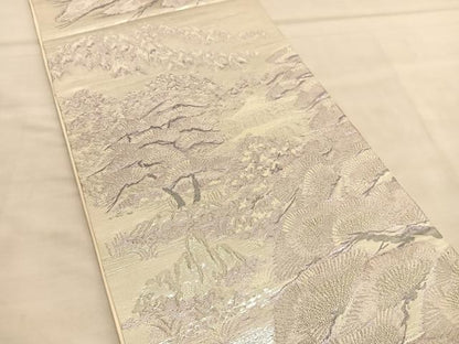 平和屋着物◎六通柄袋帯　金閣の苑　銀糸　正絹　逸品　BAAU4929hv