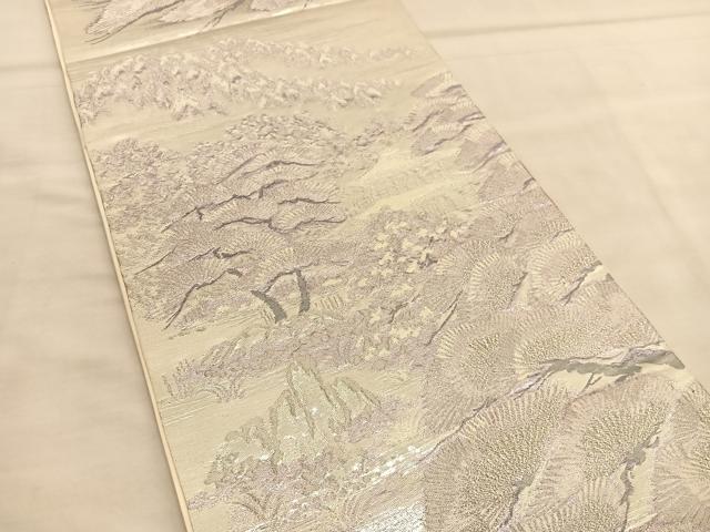 平和屋着物◎六通柄袋帯　金閣の苑　銀糸　正絹　逸品　BAAU4929hv