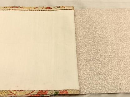 平和屋着物◎アンティーク　大正ロマン　九寸開き名古屋帯　唐織　檜扇楽器花文　金銀糸　正絹　逸品　BAAU4939hv