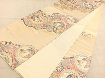 平和屋着物◎六通柄袋帯　唐織　鳳凰道長有職文　金銀糸　正絹　逸品　BAAU4943hv