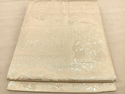 平和屋着物◎六通柄袋帯　動物人物花文　銀糸　正絹　逸品　BAAU4948hv