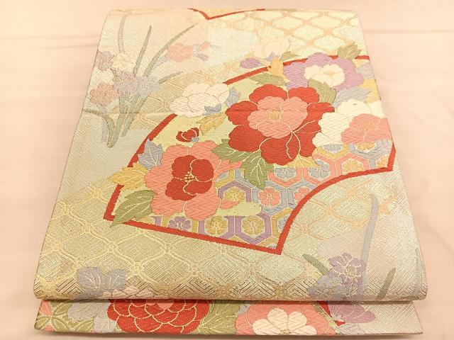 平和屋着物◎本佐賀錦　六通柄袋帯　唐織　地紙花文　金銀糸　正絹　逸品　BAAU4949hv