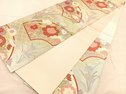 平和屋着物◎本佐賀錦　六通柄袋帯　唐織　地紙花文　金銀糸　正絹　逸品　BAAU4949hv