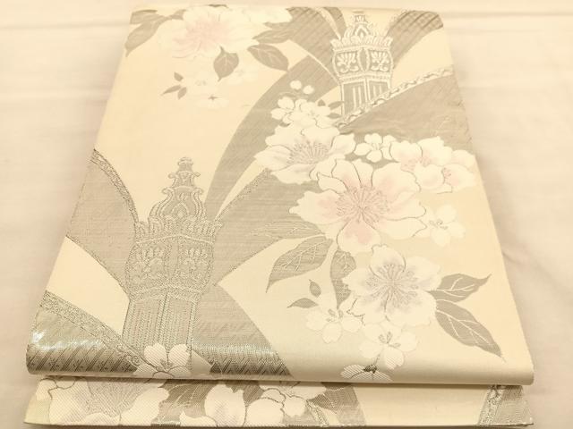 平和屋着物◎六通柄袋帯　西洋風景花文　九百錦プラチナ箔　正絹　逸品　BAAU4950hv
