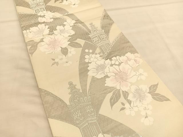 平和屋着物◎六通柄袋帯　西洋風景花文　九百錦プラチナ箔　正絹　逸品　BAAU4950hv