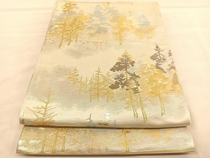 平和屋着物◎西陣　桐生織物謹製　六通柄袋帯　樹林文　金糸　BAAU4954hv
