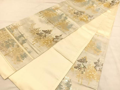 平和屋着物◎西陣　桐生織物謹製　六通柄袋帯　樹林文　金糸　BAAU4954hv