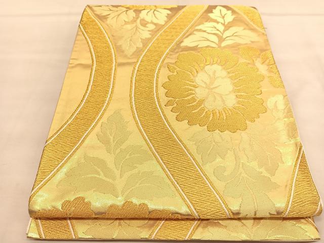 平和屋着物◎六通柄袋帯　立涌花文　金糸　正絹　逸品　BAAU4982hv