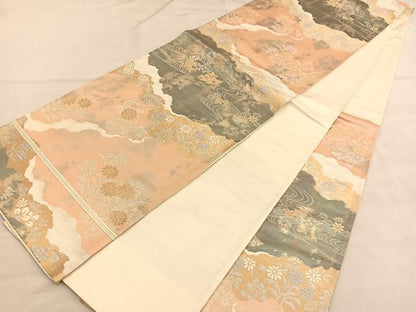 平和屋着物◎六通柄袋帯　道長花文　金銀糸　正絹　逸品　BAAU4998hv