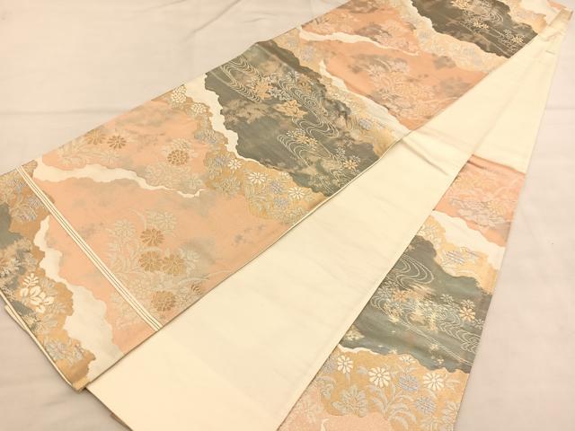 平和屋着物◎六通柄袋帯　道長花文　金銀糸　正絹　逸品　BAAU4998hv