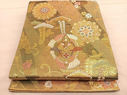 平和屋着物◎六通柄袋帯　唐織　向かい鳥宝相華　金銀糸　正絹　逸品　BAAU5011hv
