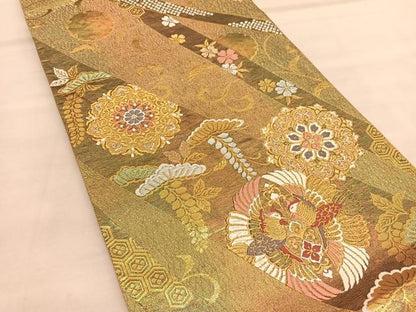 平和屋着物◎六通柄袋帯　唐織　向かい鳥宝相華　金銀糸　正絹　逸品　BAAU5011hv