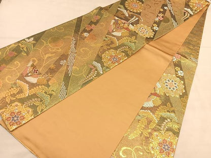 平和屋着物◎六通柄袋帯　唐織　向かい鳥宝相華　金銀糸　正絹　逸品　BAAU5011hv
