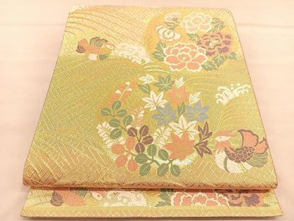 平和屋着物◎佐賀錦　六通柄袋帯　唐織　鴛鴦花丸文　金糸　正絹　逸品　BAAU5017hv