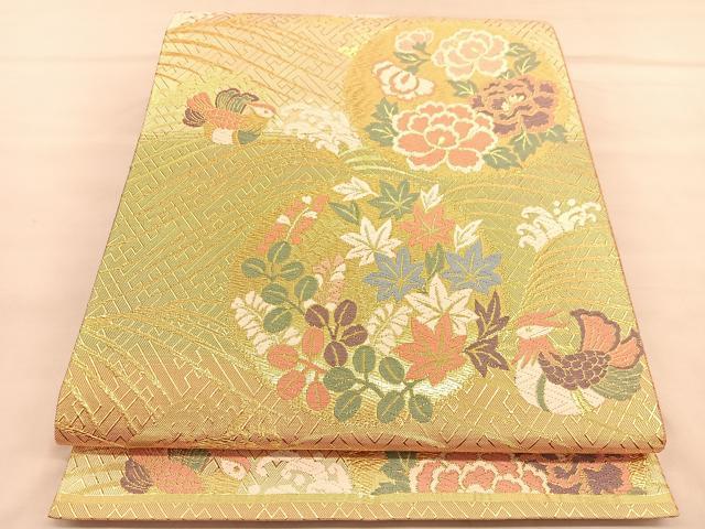 平和屋着物◎佐賀錦　六通柄袋帯　唐織　鴛鴦花丸文　金糸　正絹　逸品　BAAU5017hv
