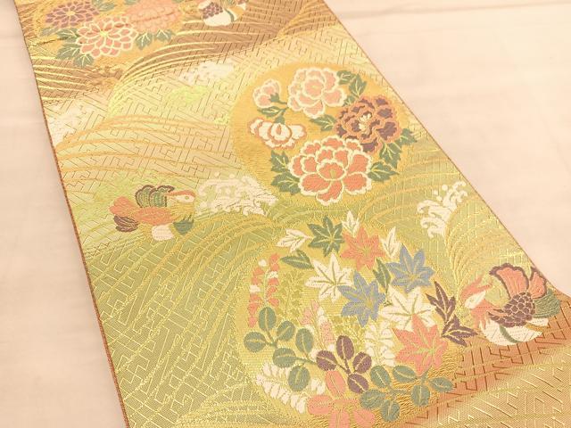 平和屋着物◎佐賀錦　六通柄袋帯　唐織　鴛鴦花丸文　金糸　正絹　逸品　BAAU5017hv