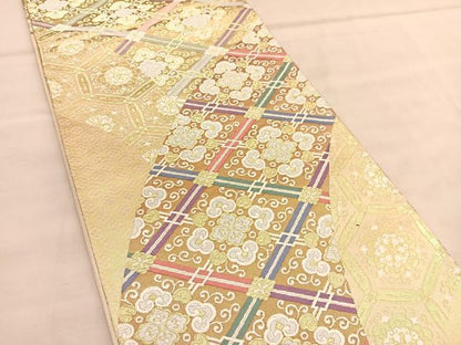 平和屋着物◎六通柄袋帯　唐織　菱天井唐草文　金糸　正絹　逸品　BAAU5020hv