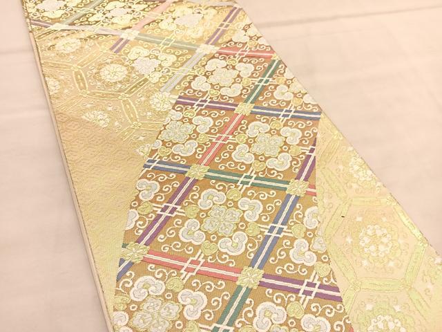 平和屋着物◎六通柄袋帯　唐織　菱天井唐草文　金糸　正絹　逸品　BAAU5020hv