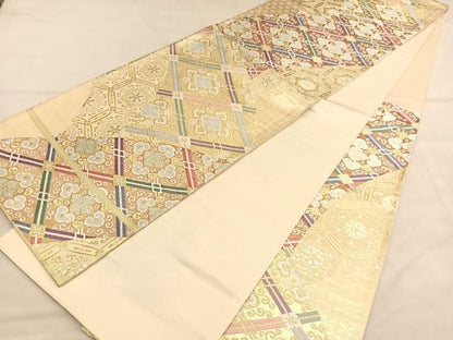 平和屋着物◎六通柄袋帯　唐織　菱天井唐草文　金糸　正絹　逸品　BAAU5020hv