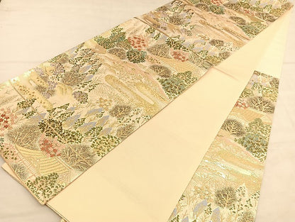 平和屋着物◎六通柄袋帯　唐織　風景文　金糸　正絹　逸品　BAAU5021hv