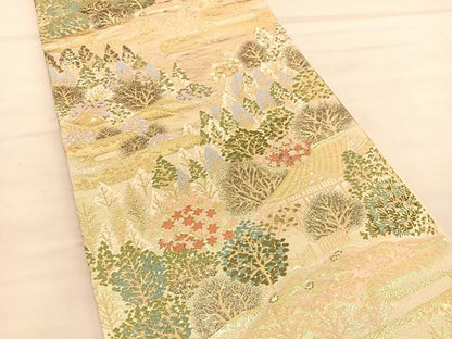 平和屋着物◎六通柄袋帯　唐織　風景文　金糸　正絹　逸品　BAAU5021hv