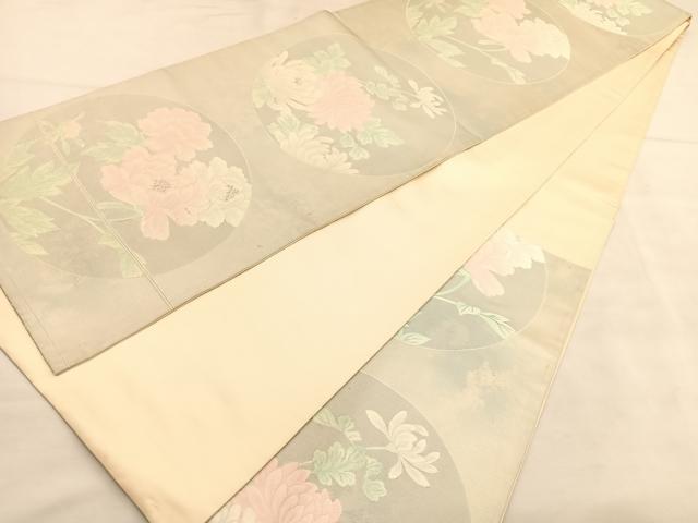 平和屋着物◎六通柄袋帯　丸紋　牡丹　銀糸　正絹　逸品　BAAU5027hv