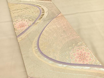 平和屋着物◎六通柄袋帯　唐織　飾花文　銀糸　正絹　逸品　BAAU5031hv
