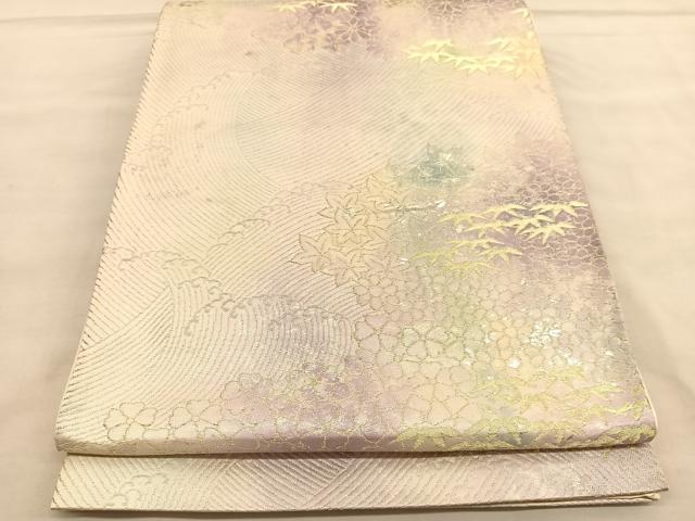 平和屋着物◎六通柄袋帯　立波笹花文　金銀糸　正絹　逸品　BAAU5032hv