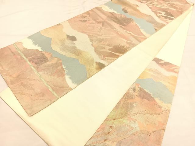 平和屋着物◎六通柄袋帯　遠山文　金銀糸　正絹　逸品　BAAU5035hv