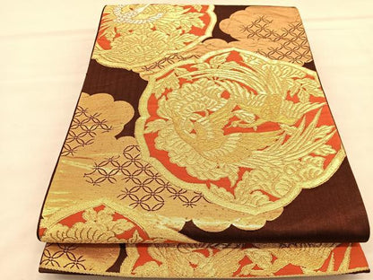 平和屋着物◎六通柄袋帯　鳳凰花文　金銀糸　正絹　逸品　BAAU5036hv