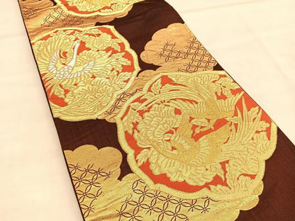 平和屋着物◎六通柄袋帯　鳳凰花文　金銀糸　正絹　逸品　BAAU5036hv