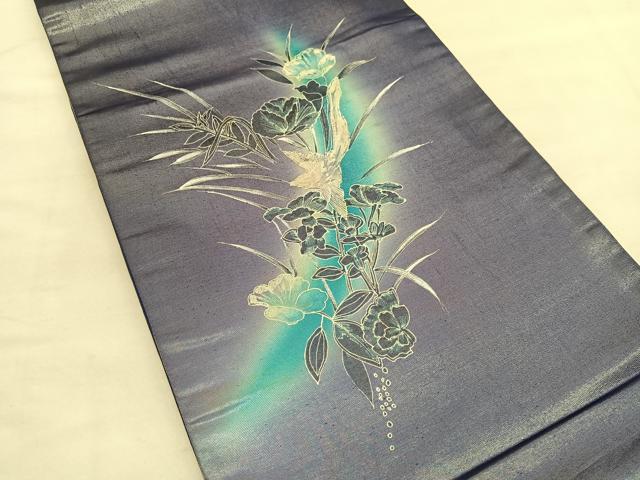 平和屋着物◎太鼓柄袋帯　花鳥文　引箔　正絹　逸品　BAAU5045hv