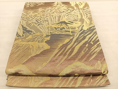 平和屋着物◎六通柄袋帯　風景文　金糸　正絹　逸品　BAAU5047hv