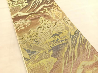 平和屋着物◎六通柄袋帯　風景文　金糸　正絹　逸品　BAAU5047hv