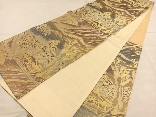平和屋着物◎六通柄袋帯　風景文　金糸　正絹　逸品　BAAU5047hv