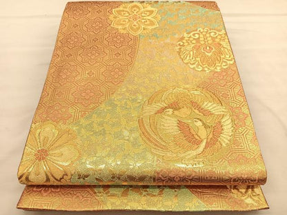 平和屋着物◎佐賀錦　六通柄袋帯　鳳凰花丸文　金糸　正絹　逸品　BAAU5057hv