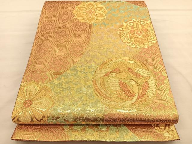 平和屋着物◎佐賀錦　六通柄袋帯　鳳凰花丸文　金糸　正絹　逸品　BAAU5057hv