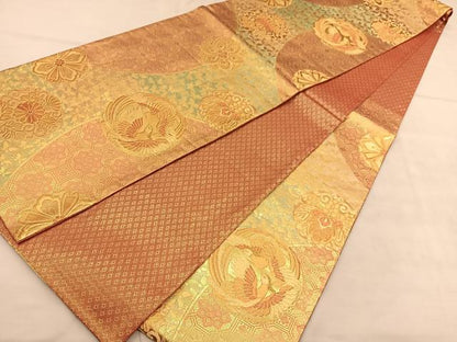平和屋着物◎佐賀錦　六通柄袋帯　鳳凰花丸文　金糸　正絹　逸品　BAAU5057hv