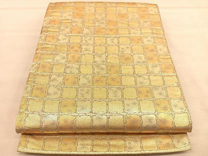 平和屋着物◎六通柄袋帯　淋巴つづれ織　石壁文様　金糸　正絹　逸品　BAAU5058hv
