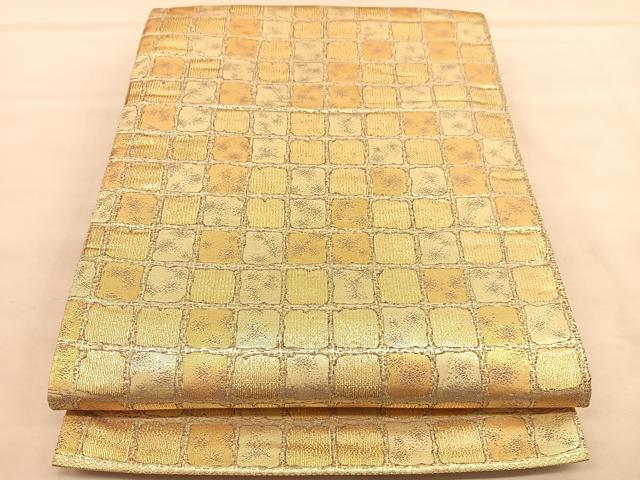 平和屋着物◎六通柄袋帯　淋巴つづれ織　石壁文様　金糸　正絹　逸品　BAAU5058hv