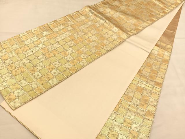 平和屋着物◎六通柄袋帯　淋巴つづれ織　石壁文様　金糸　正絹　逸品　BAAU5058hv